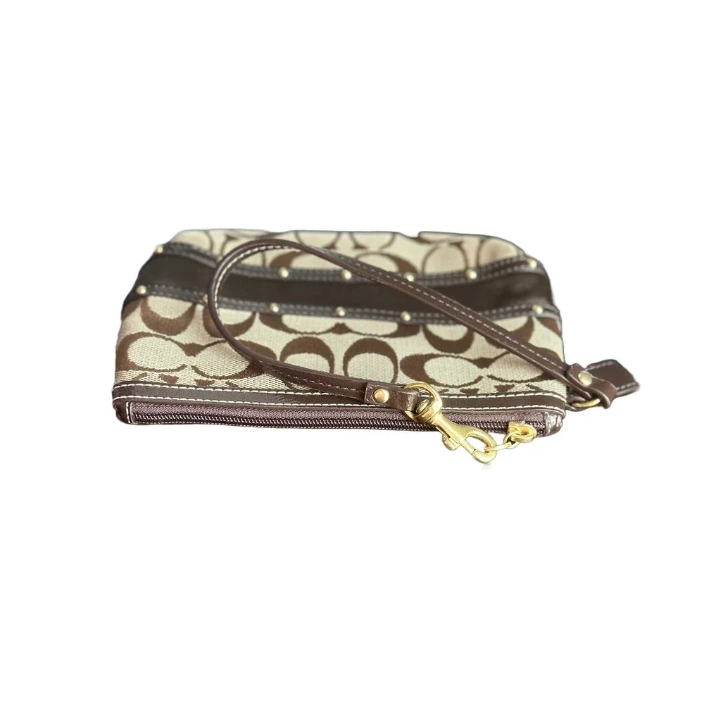 Coach Brown Signature Canva Wristlet Wallet